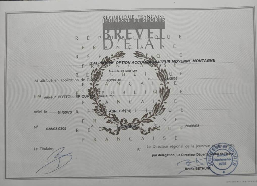 Brevet professionnel d'Accompagnateur en Moyenne Montagne de Guillaume Bottolier Curtet